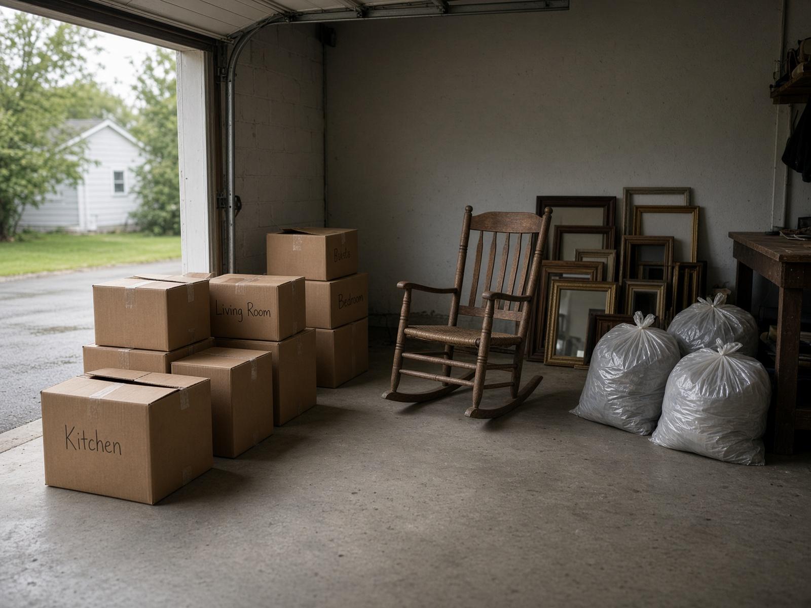 Furniture and boxes during a home cleanout.